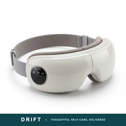 DRIFT heated Bluetooth eye massager, clean studio product photo