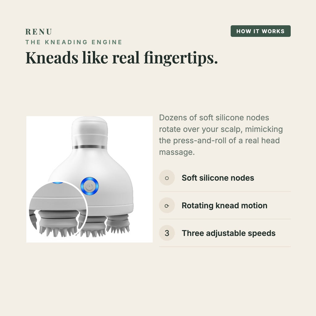 Kneads like real fingertips — soft silicone nodes