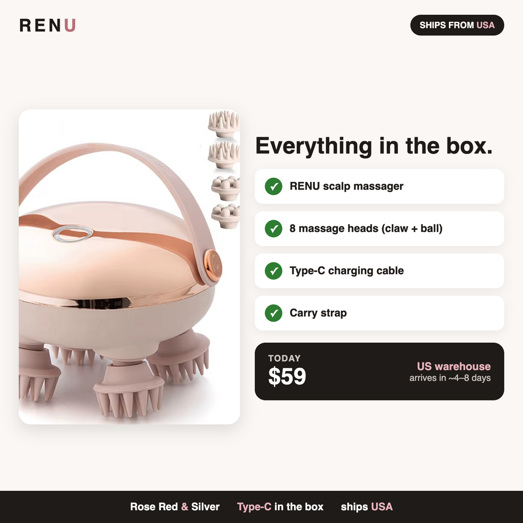 Everything in the box — RENU Scalp Massager kit